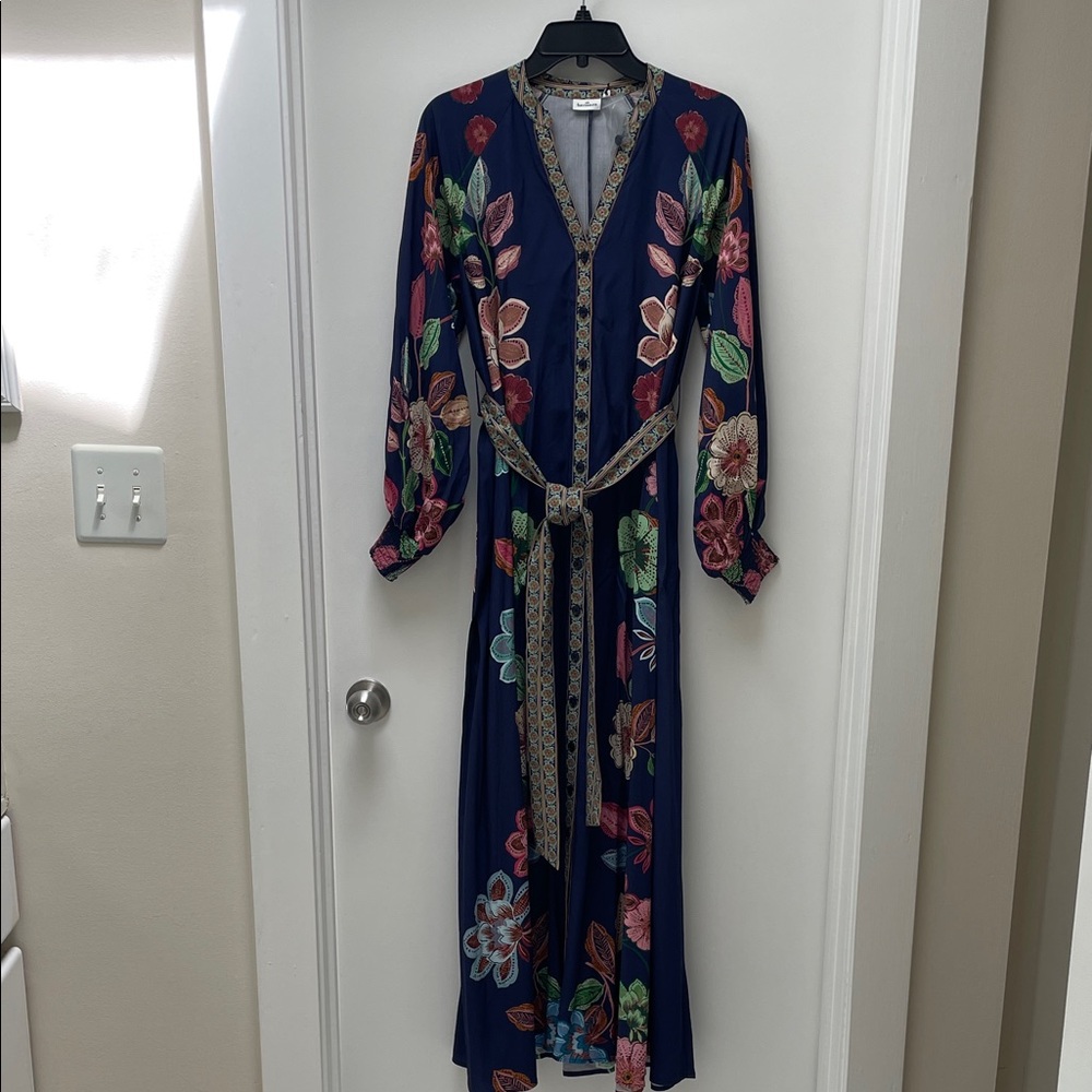Hermoza NWT Johanna Tie Dress Navy Flora  Long Sleeve Size XS Dress